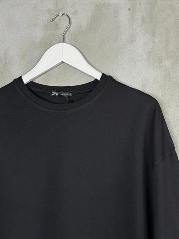 Basic Uzun Kollu Kadın İnce Sweat Tunik (Siyah)