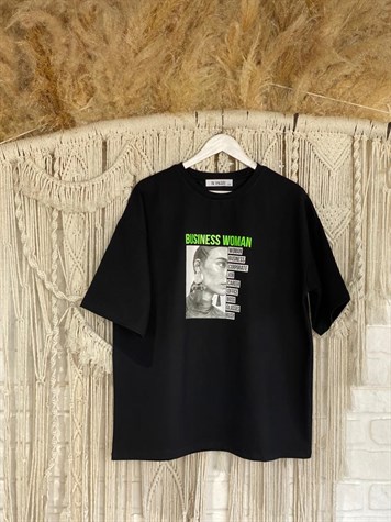 Baskı Detaylı Sweat Tshirt (Siyah)