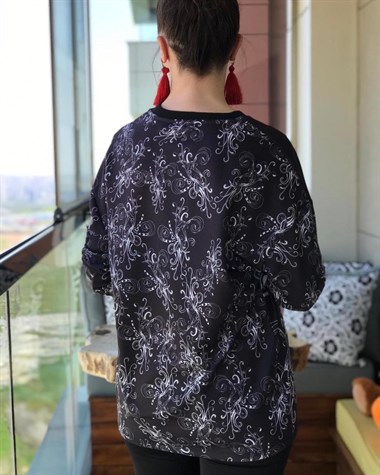 Baskılı Uzun Kol Penye Sweatshirt (SİYAH)