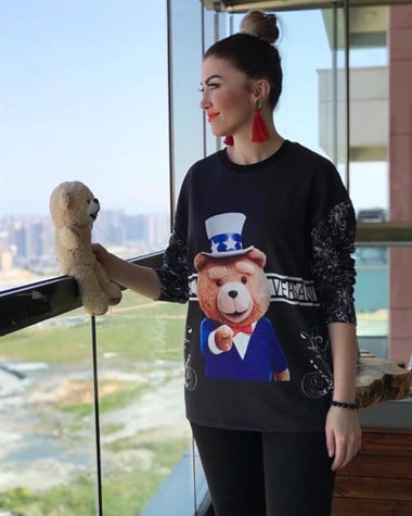 Baskılı Uzun Kol Penye Sweatshirt (SİYAH)
