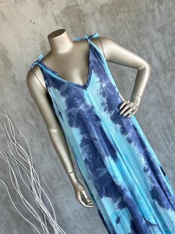 Batik Desen Askılı İthal Elbise (Mavi)