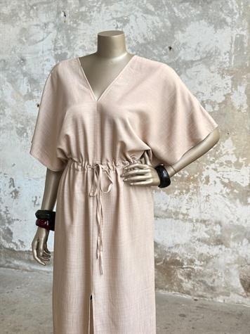 Bel Ayarlanabilir Büzgü Detaylı Elbise (Bej)