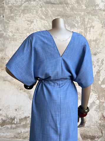 Bel Ayarlanabilir Büzgü Detaylı Elbise (Mavi)