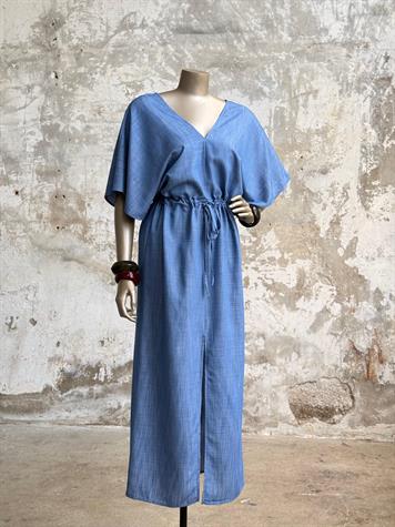 Bel Ayarlanabilir Büzgü Detaylı Elbise (Mavi)