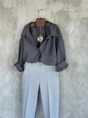 Bel Lastik Detaylı Kumaş Pantolon (Gri)