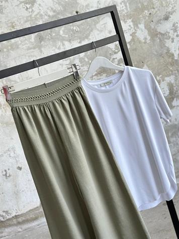 Bel Lastik Nakış Detaylı Organik Pantolon (Haki)