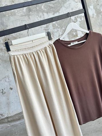 Bel Lastik Nakış Detaylı Organik Pantolon (Natural)