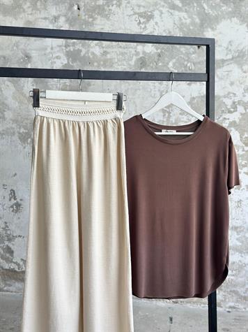 Bel Lastik Nakış Detaylı Organik Pantolon (Natural)