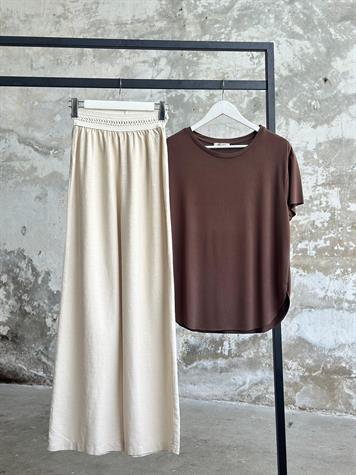 Bel Lastik Nakış Detaylı Organik Pantolon (Natural)