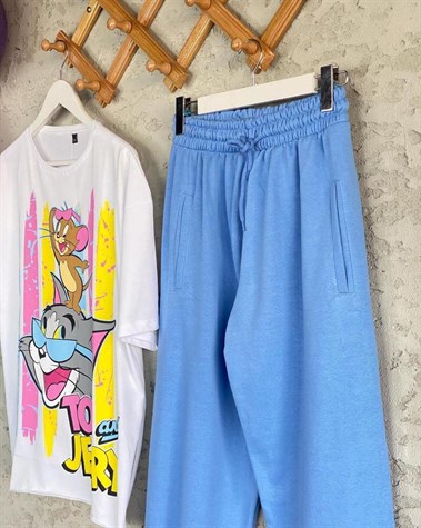Bel Ve Paça Lastikli Jogger Eşofman (Mavi)