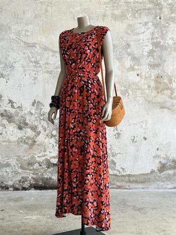 Belden Bağlama Detaylı Çiçekli Maxi Boy Elbise (Turuncu)