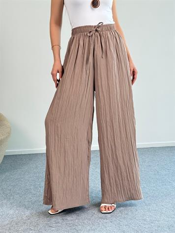 Belden Bağlama Detaylı Kırışık Pantolon (Camel)