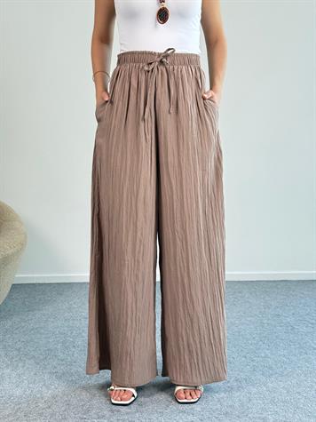 Belden Bağlama Detaylı Kırışık Pantolon (Camel)