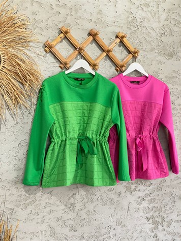 Belden Büzgülü Sweat (Pembe)