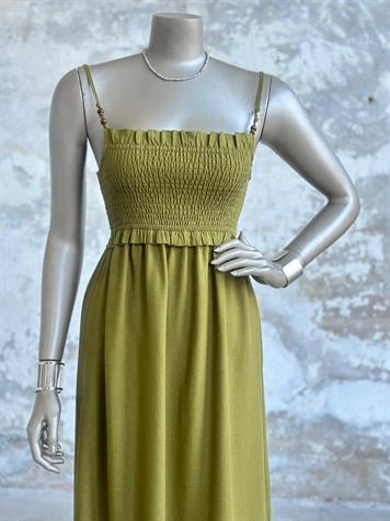 Belden Gipeli Ahşap Boncuklu Elbise (Haki)