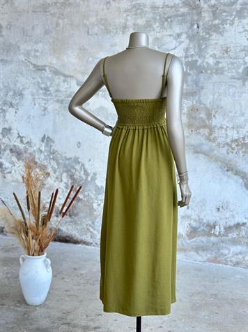 Belden Gipeli Ahşap Boncuklu Elbise (Haki)