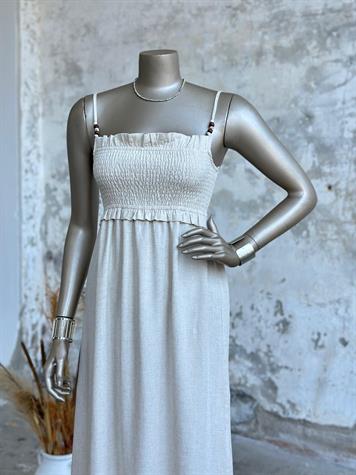 Belden Gipeli Ahşap Boncuklu Elbise (Natural)