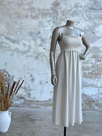 Belden Gipeli Ahşap Boncuklu Elbise (Natural)