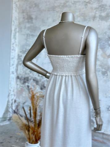 Belden Gipeli Ahşap Boncuklu Elbise (Natural)