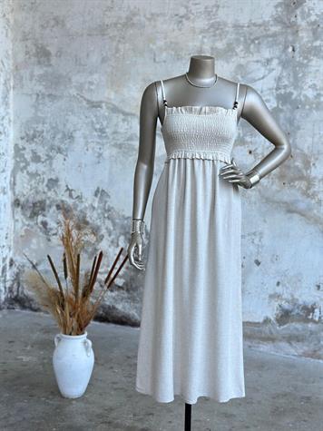 Belden Gipeli Ahşap Boncuklu Elbise (Natural)