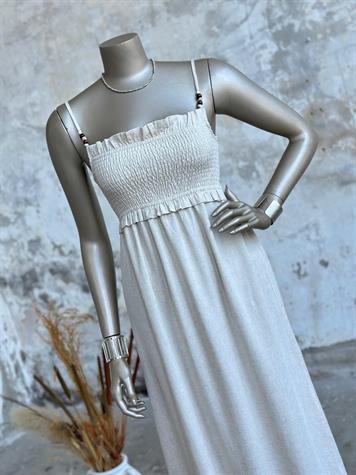 Belden Gipeli Ahşap Boncuklu Elbise (Natural)