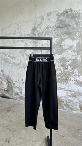 Belden Lastik Detaylı Paça Çıtçıtlı Kadın Pantolon (Siyah)