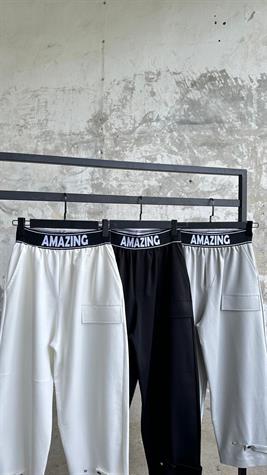 Belden Lastik Detaylı Paça Çıtçıtlı Kadın Pantolon (Gri)