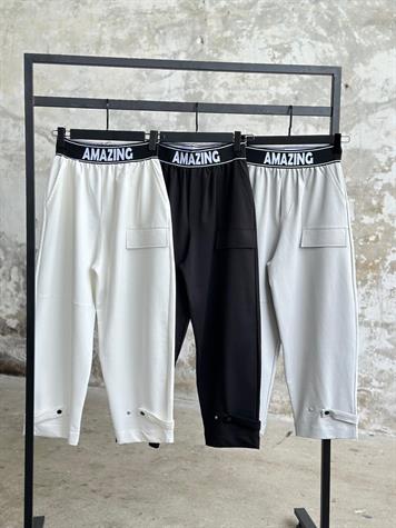 Belden Lastik Detaylı Paça Çıtçıtlı Kadın Pantolon (Siyah)
