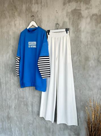 Belden Lastikli Bol Paça Eşofman Pantolon (Beyaz)