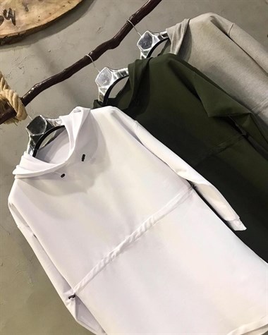 Beli Büzgülü Kapşonlu Sweat Tunik (EKRU)