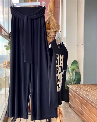 Beli Kuşaklı Etek Pantolon (Siyah)