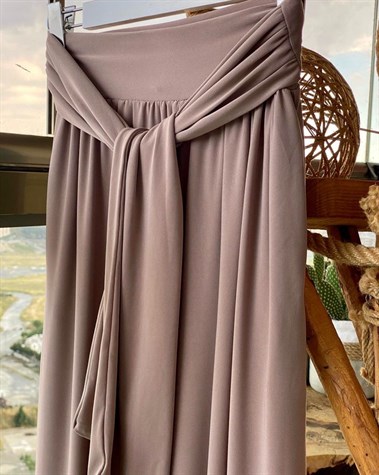 Beli Kuşaklı Etek Pantolon (Vizon)