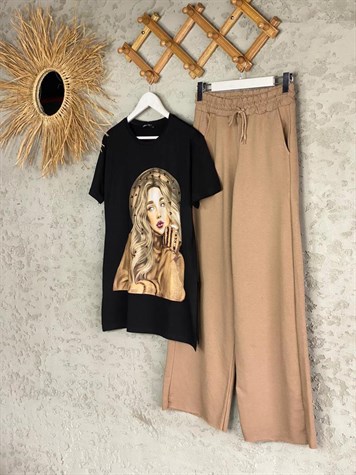 Beli Lastikli Bol Paça Pantolon (Camel)