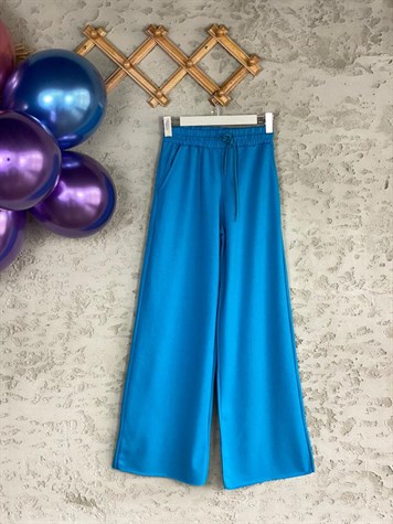 Beli Lastikli Bol Paça Pantolon (Saks Mavi)