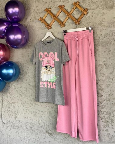 Beli Lastikli Bol Paça Pantolon (Toz Pembe)