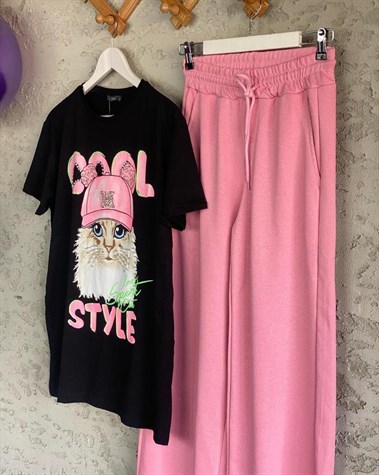 Beli Lastikli Bol Paça Pantolon (Toz Pembe)
