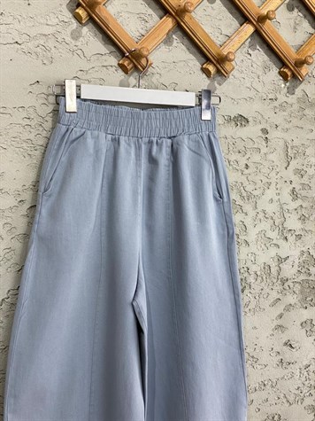 Beli Lastikli Keten Şalvar Pantolon (Bebe Mavisi)