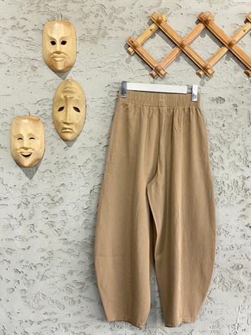 Beli Lastikli Keten Şalvar Pantolon (Vizon)