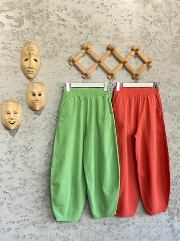 Beli Lastikli Keten Şalvar Pantolon (Yeşil)