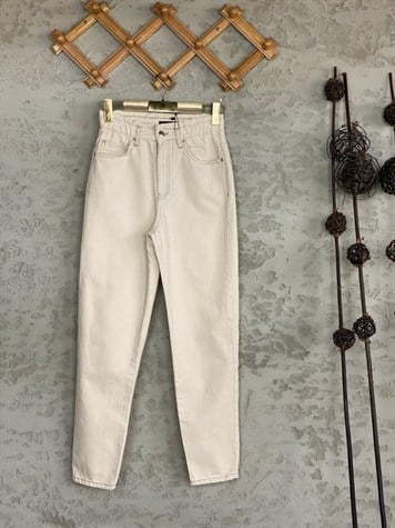 Beli Lastikli Mom Jean Pantolon (Ekru)