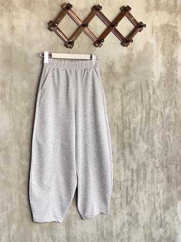 Beli Lastikli Önden Çımalı Şalvar Pantolon (Gri)