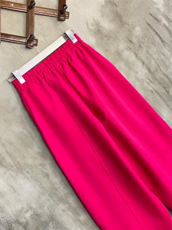 Beli Lastikli Önden Çımalı Şalvar Pantolon (Fuşya)