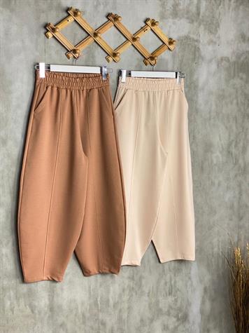 Beli Lastikli Önden Çımalı Şalvar Pantolon (Taba)