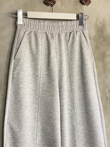 Beli Lastikli Önden Çımalı Şalvar Pantolon (Gri)