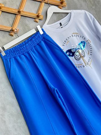 Beli Lastikli Önden Çımalı Şalvar Pantolon (Lacivert)