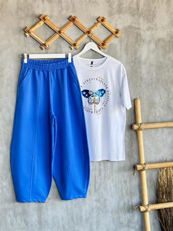 Beli Lastikli Önden Çımalı Şalvar Pantolon (Lacivert)