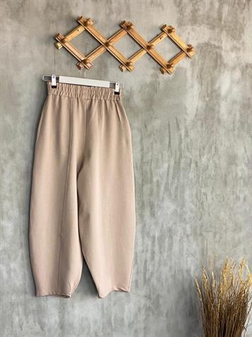 Beli Lastikli Önden Çımalı Şalvar Pantolon (Camel)