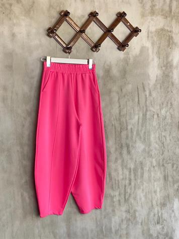 Beli Lastikli Önden Çımalı Şalvar Pantolon (Pembe)