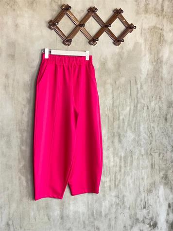 Beli Lastikli Önden Çımalı Şalvar Pantolon (Fuşya)
