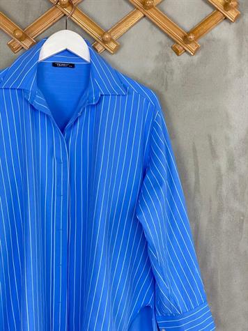 Beyaz Çizgili Oversize Poplin Gömlek (Mavi)
